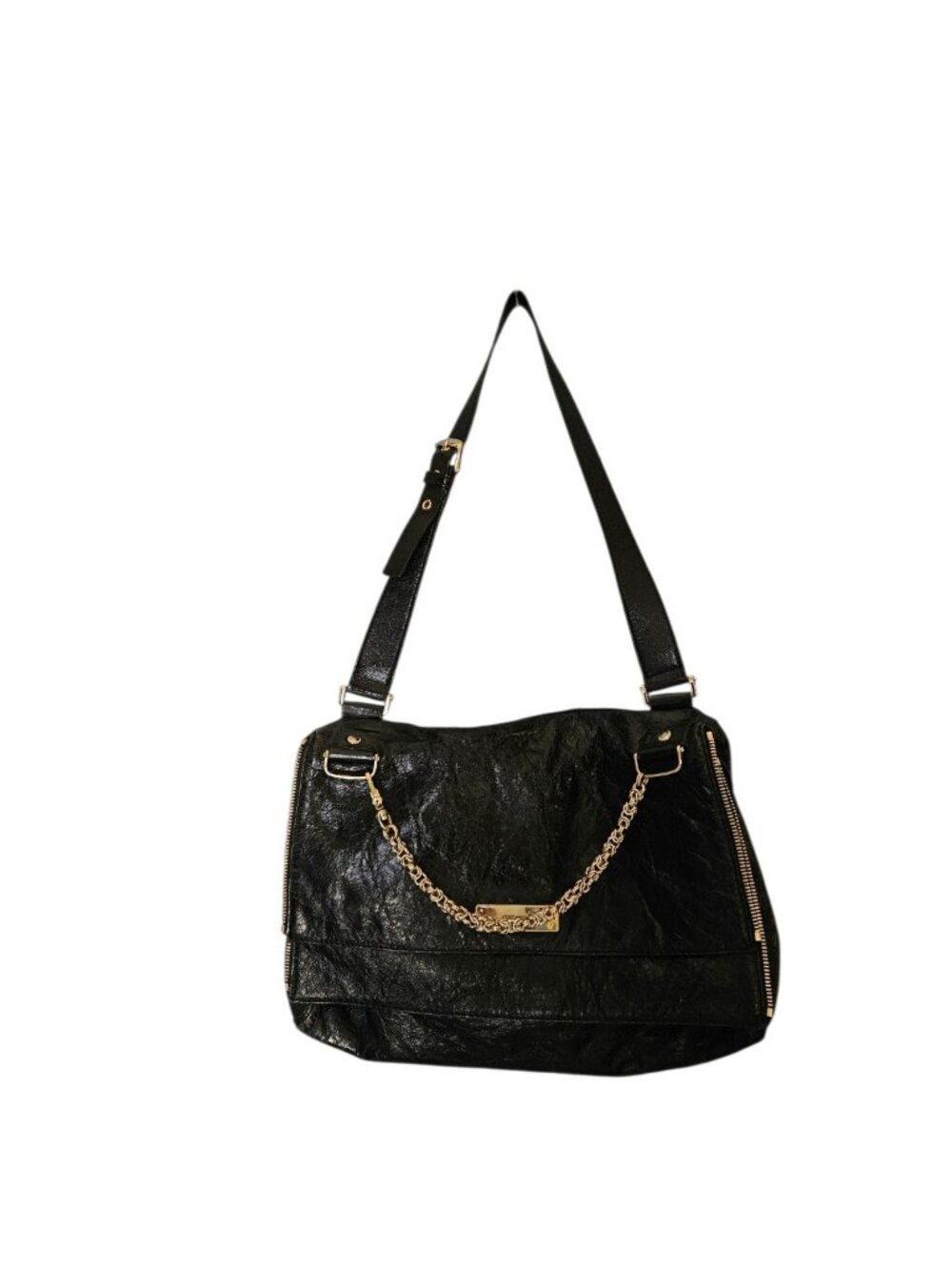 Michele MHB106S Black Embossed Leather Shoulder Bag Gold Chain Accent Dust Bag